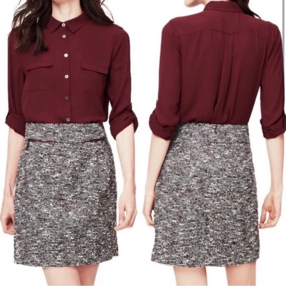 Loft Maroon Tweed Skirt - Picture 1 of 5